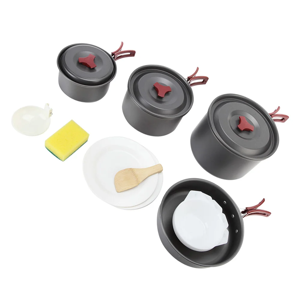 1 مجموعة 1 مجموعة للطي نزهة طقم حلل استانلس ستيل ل 4-5 أشخاص المدمجة التخييم أواني الطبخ في الهواء الطلق عدة الظهر التنزه الحساء يغلي القلي #6