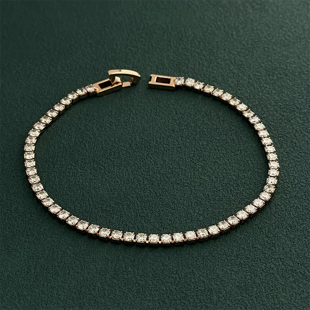 Rose Gold 925 Silver Jewelry 16-18cm Tennis Bracelet 2mm Zirconia Anniversary Gift Genuine Sterling Silver Bracelet