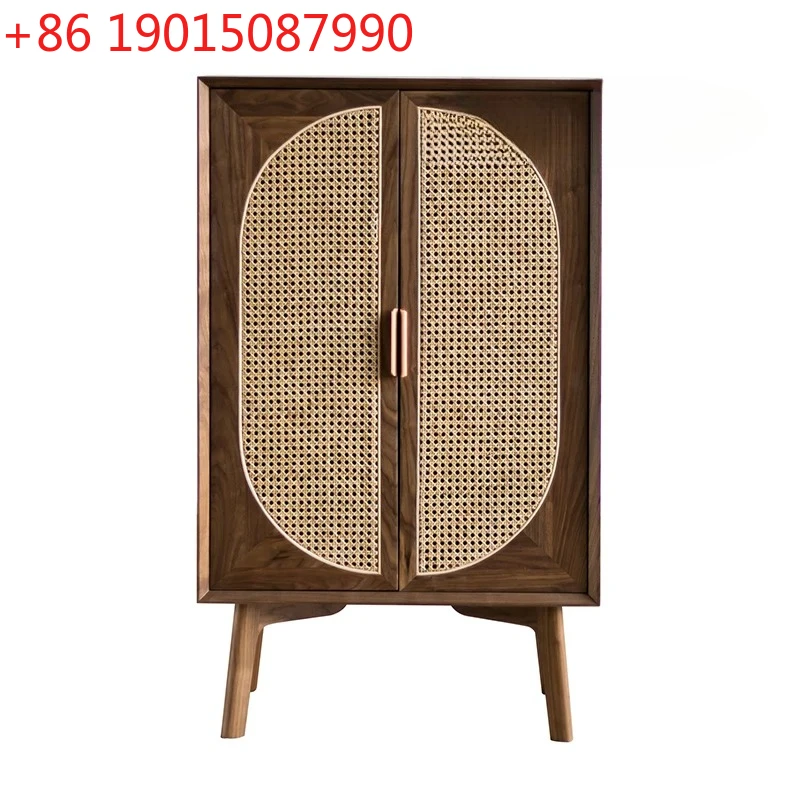 

Nordic solid wood rattan entrance cabinet simple modern living room storage cabinet locker household furniture