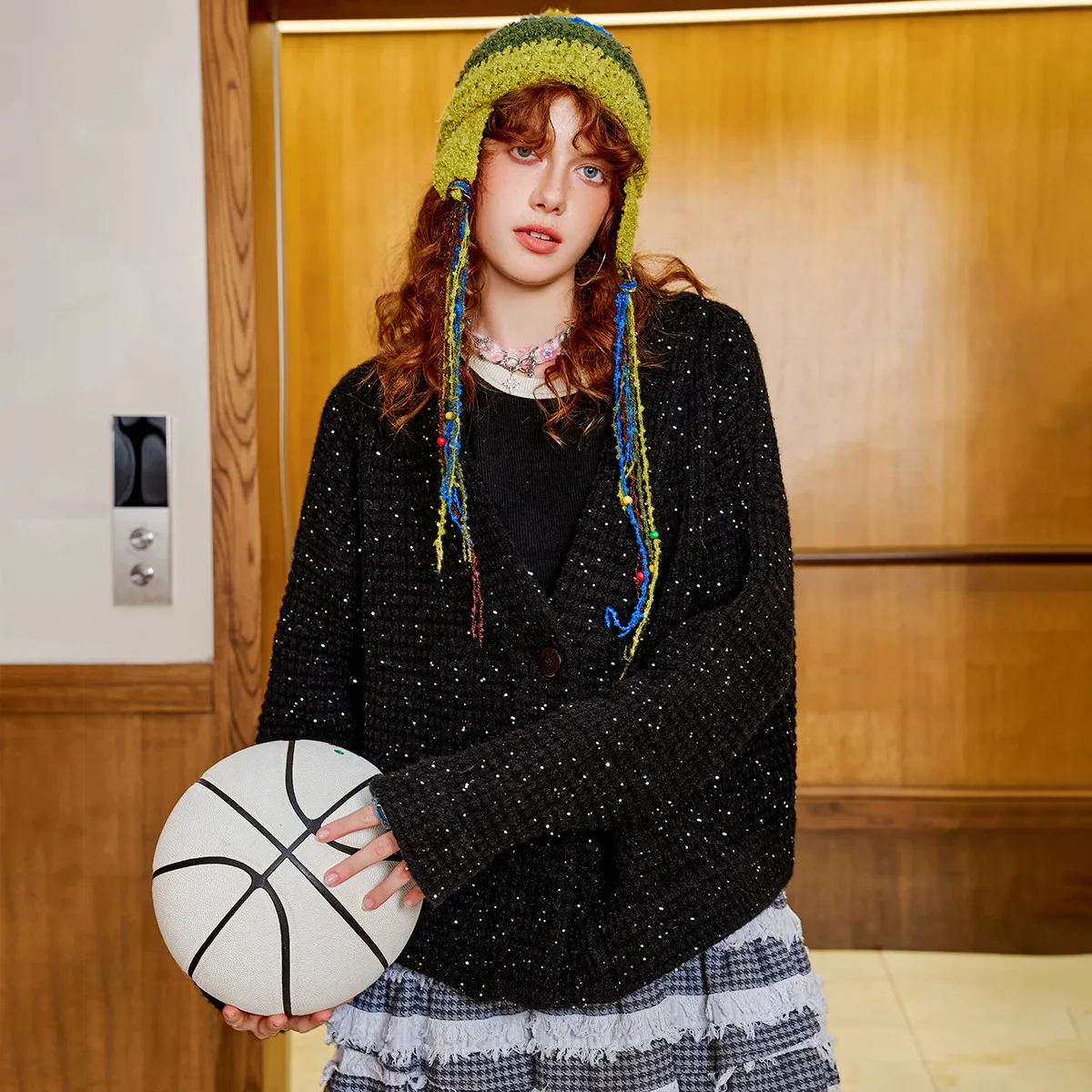 2025 여성용 스팽글 스타 니트 스웨터 글리터 브이넥 가디건 더블 브레스티드 미드 길이 코트 럭셔리 메탈릭 원사 우아한 드레스