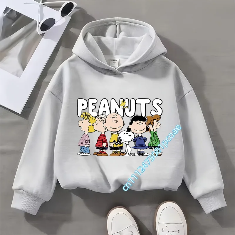 2026 Snoopy children's hooded sweatshirt for boys, girls, casual top with cartoon print, long sleeve, autumn/winter collection