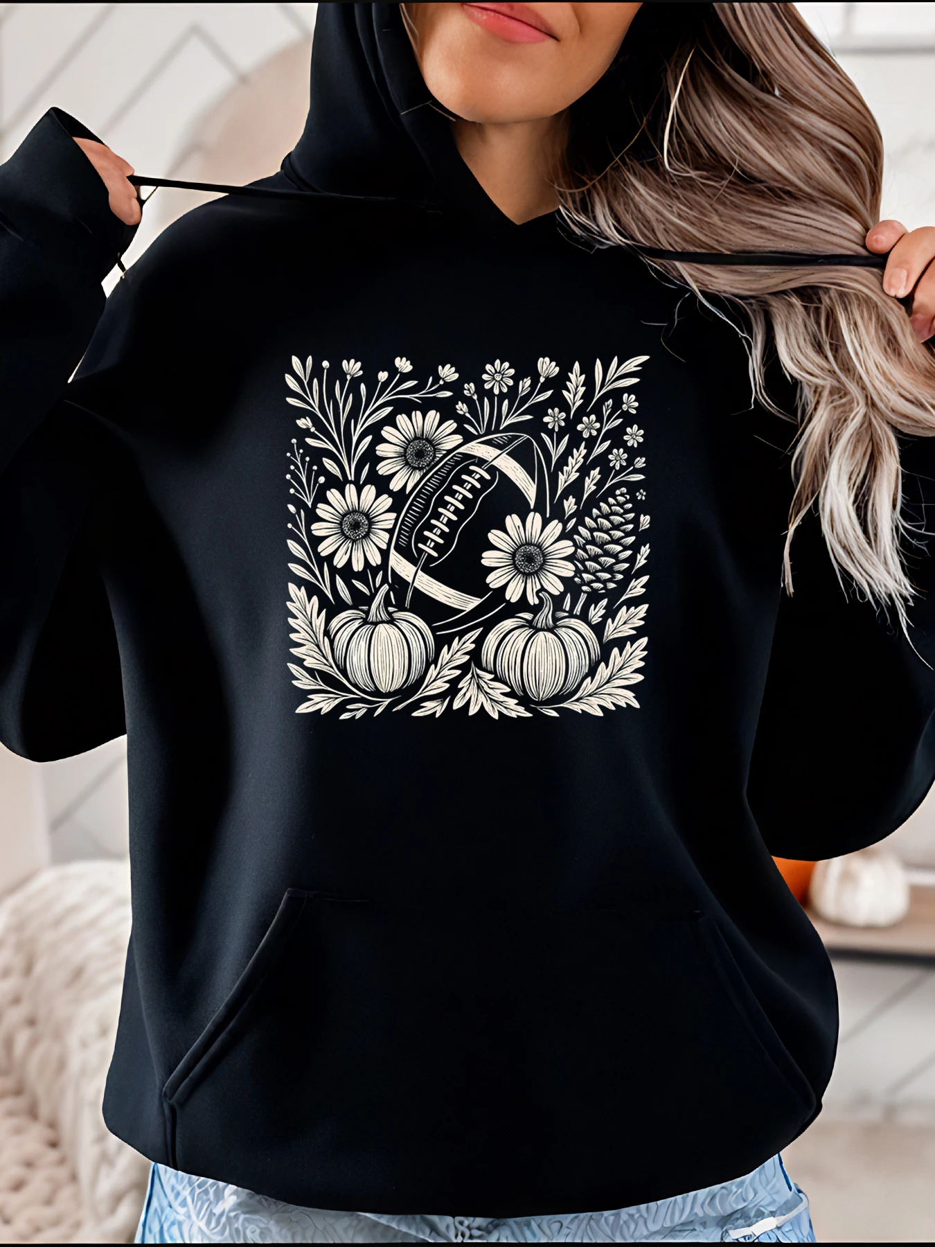Damen Herbst Fußball Kürbis Blumendruck Hoodie Lässiges Sweatshirt für die Herbstsaison 280