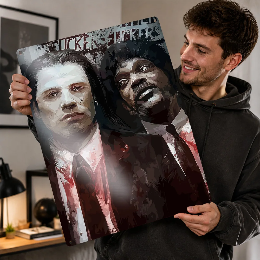 Pulp Fiction: Vincent and Jules Personalized 3D Textured Metal Poster Wall Art Vintage Tin Signs for Bathroom Decor Room Home
