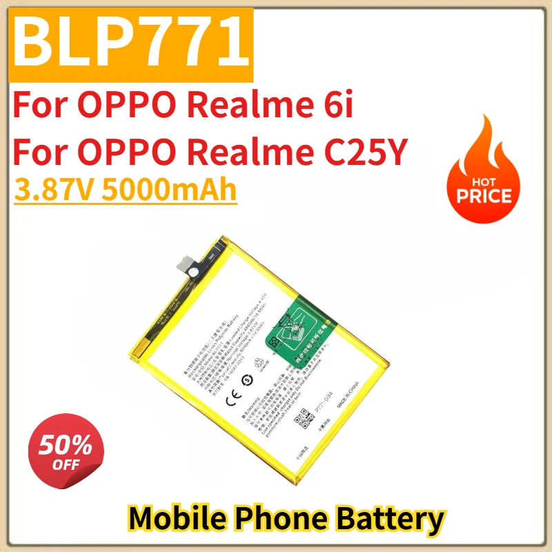 

Высококачественная аккумуляторная батарея BLP771 для мобильного телефона 3.87V 5000mAh для OPPO Realme 6i/Realme C25Y, новая, оригинальная замена.