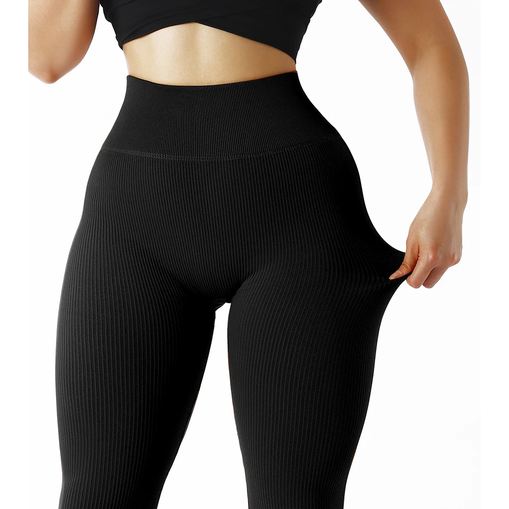 High Waist Yoga Leggings Women Workout Sports Leggings For Fitness Push Up Running Outfits Ribbed Yoga Pants Gym Tights Women