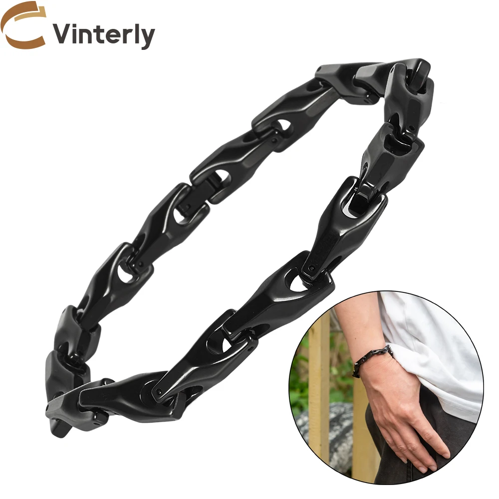 Vinterly Anti-scratch Tungsten Carbide Bracelets Men Black Beer Bottle Shape 20/23CM Jewelry Male Gifts Punk Chain Waterproof