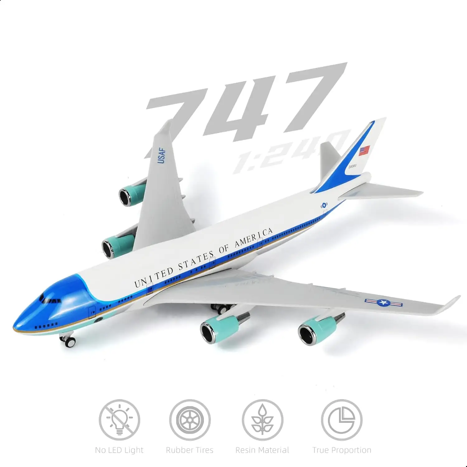 30cm Force One B747 Die-cast resin Airplane Model kit Aviation Military Aircraft Model Gifts, Display Collections or Desk Decor