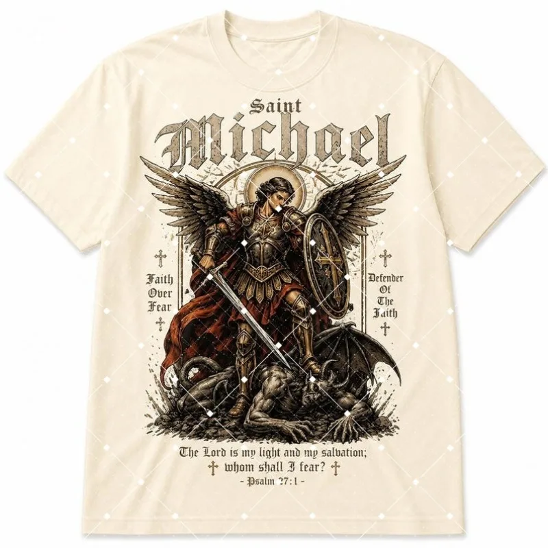 Saint Michael Archangel Vintage Graphic T Shirt Faith Over Fear Religious Gothic Streetwear Tee