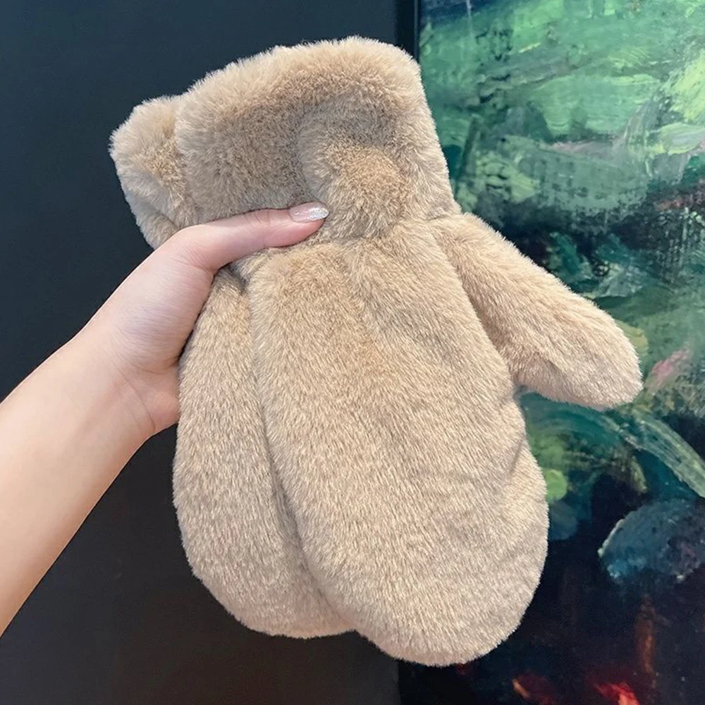 Thicken Plush SoftฤดูหนาวFingerlessถุงมือผู้หญิงWarmFur Fuzzy Mittensป้องกันความเย็นซับกํามะหยี่กลางแจ้งFluffyถุงมือ