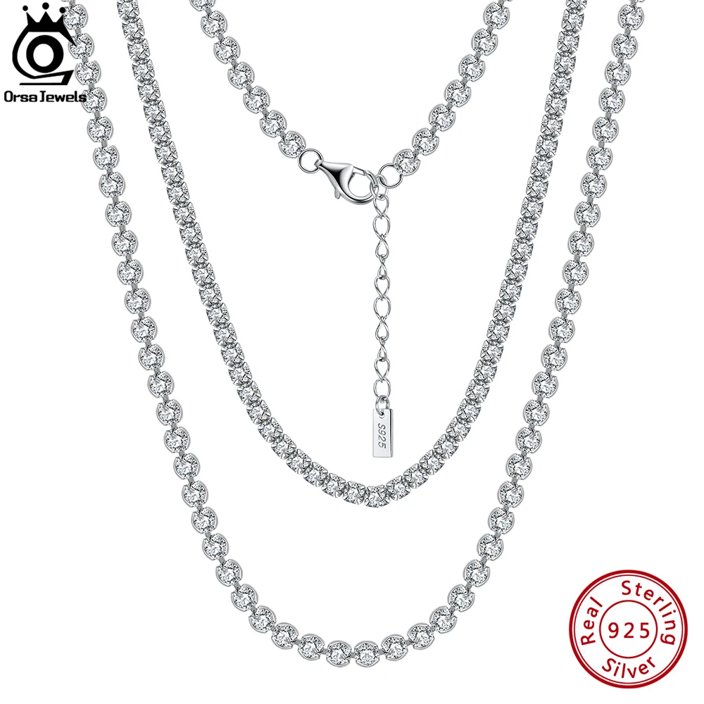 

ORSA JEWELS 925 Silver 2.5mm 3mm Round Cut CZ Stone Tennis Necklace Iced Out Cubic Zirconia Necklace For Women Men Jewelry SC51