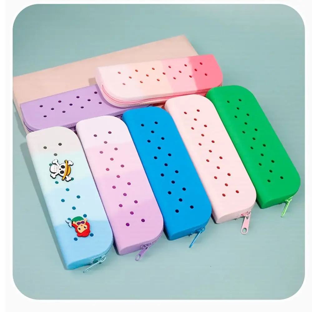 Breathable Holes Silicone Pencil Case Zipper Soft Stationery Storage Bag Waterproof Portable Pencil Pouch Kids Gift
