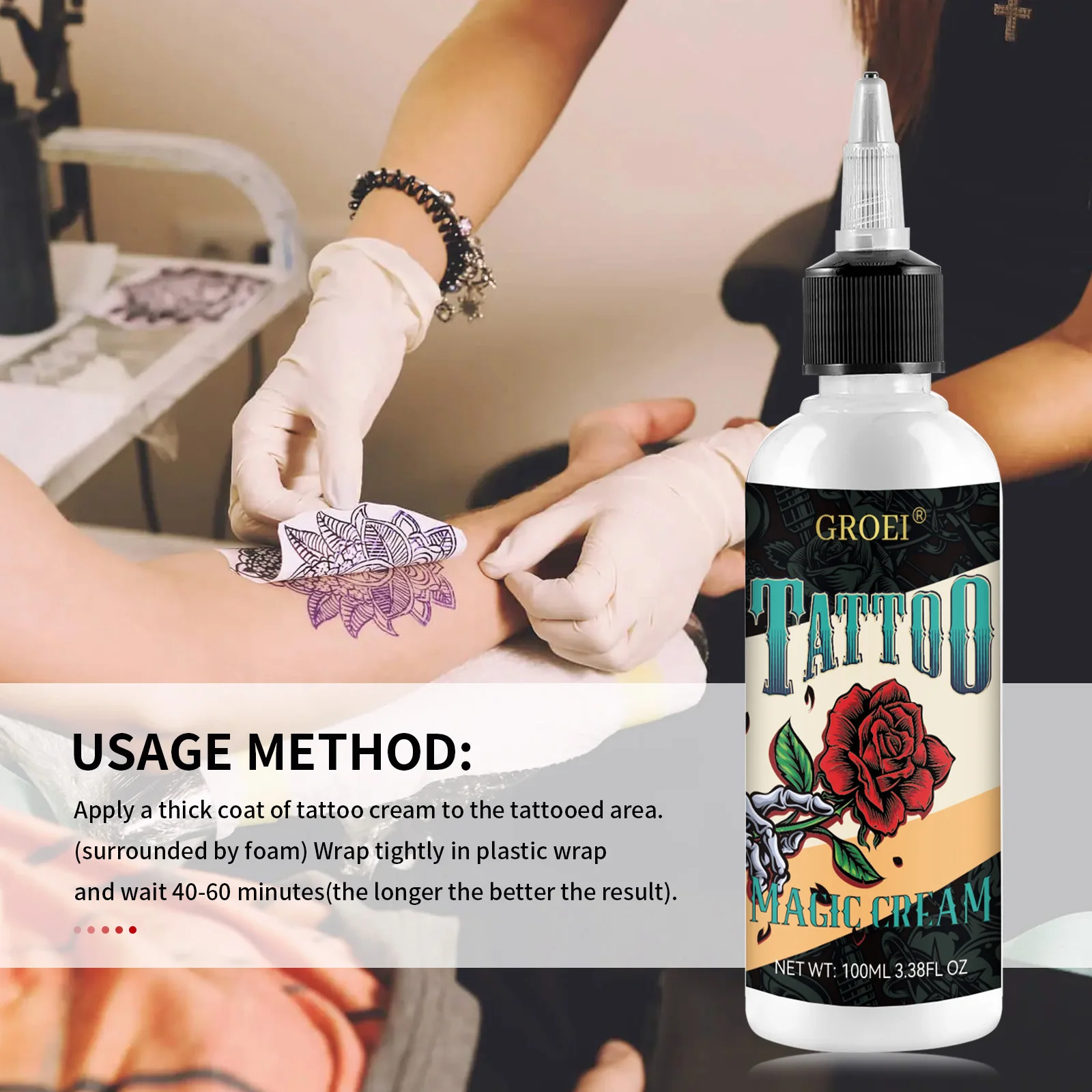 100ml タトゥーステンシル転写ジェル - 高速転写ボディアートタトゥージェル、長持ち&肌に優しい