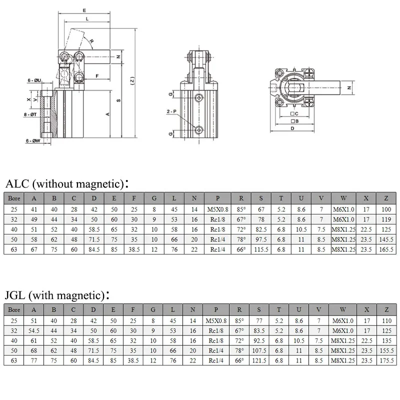 JGL Lever Cylinder ALC 25/32/40/50/63/80/100 Clamping Rocker Arm Die Air Pressure Clamping Air Pressure Clamp Cylinder