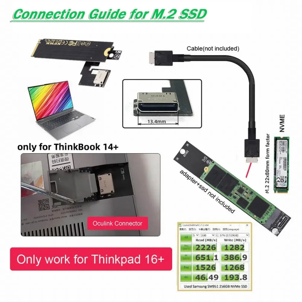 Adatto per ThinkBook 14 + NVME M.2 M-key To Oculink SFF-8612 scheda adattatore grafica esterna SSD pci-e 3.0 32pin Oculink 4x NGFF
