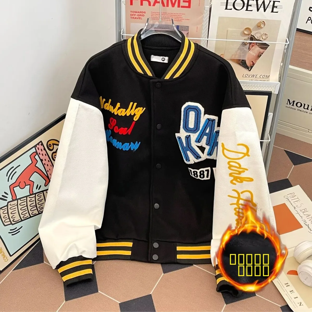 

Американский Sle с буквенной вышивкой, бейсбольный джинт, мужской модный свободный повседневный джинт, молодежное длинное пальто с подставкой