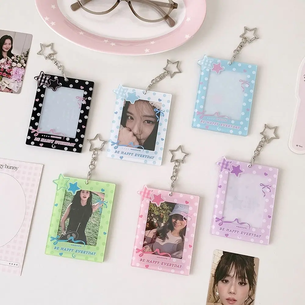 Cute 3 Inch Kpop Photocard Holder Acrylic Picture Display Idol Photo Frame Polka Dot Stars Pendant Card Holder