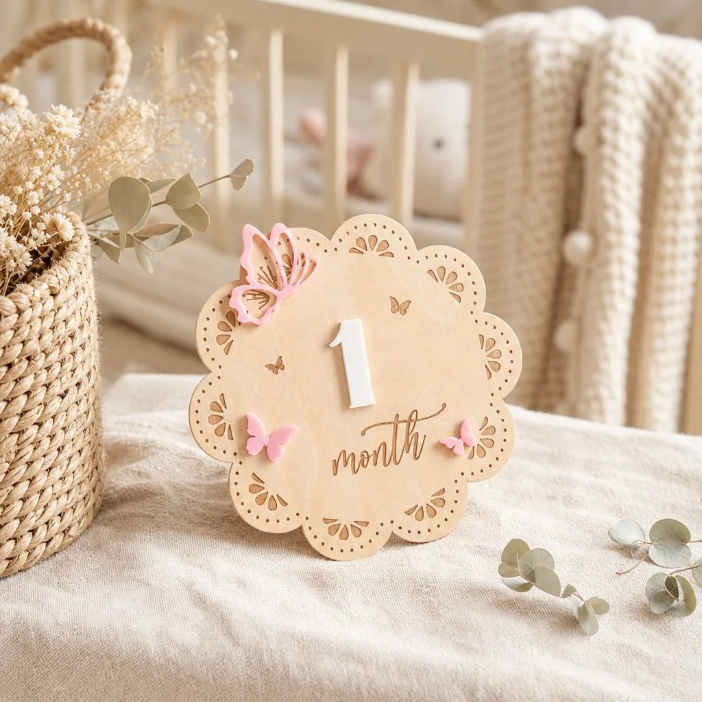 Milestone Wooden Flower Monthly Card Birthday Photo Prop Growth Record Commemorative Photo Frame Decoration