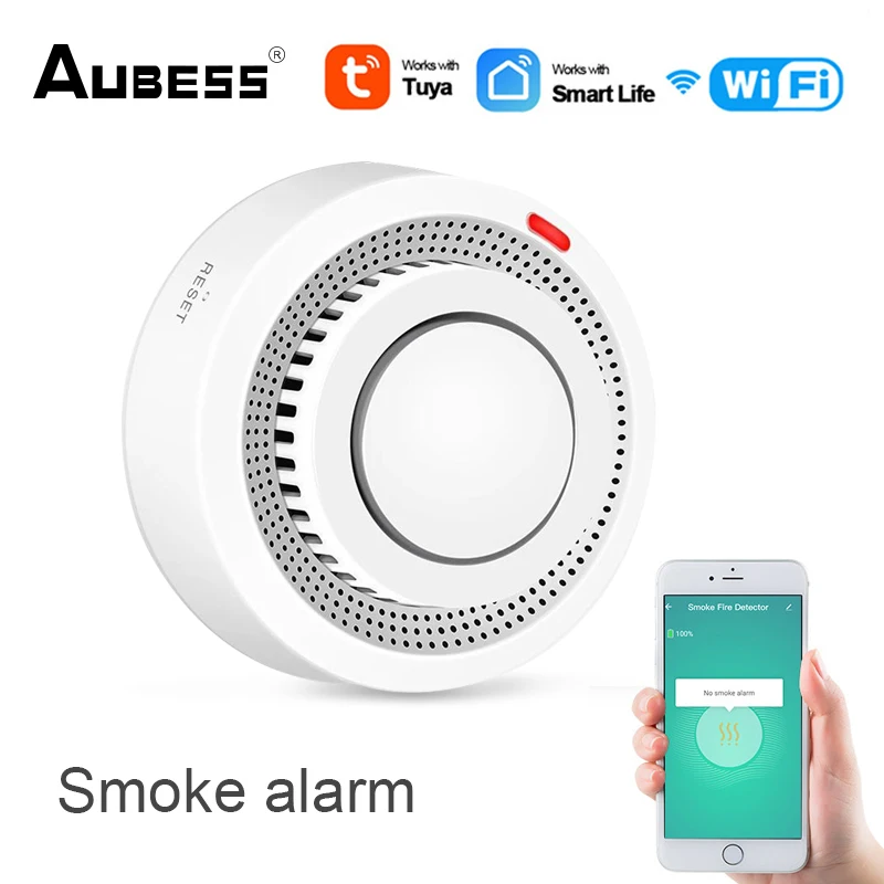 

Tuya WiFi Smoke Detector Sensor Fire Alarm Smokehouse Combination Smart Life Information Push Smart Home Security System 80DB