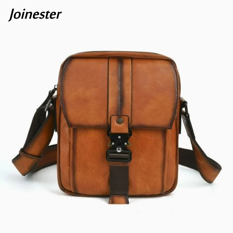 Top Layer Cowhide Pure Color Functional Messenger Bag Unisex Genuine Leather Leisure Small Flap Shoulder Crossbody Bags