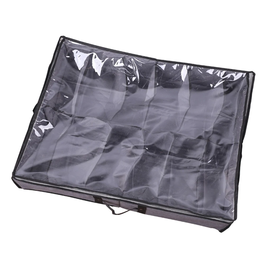 

Foldable Shoes Storage Container Large Capacity Multi Grids Shoe Organizer Transparent Pvc Non Woven Under Bed Bag Reusable