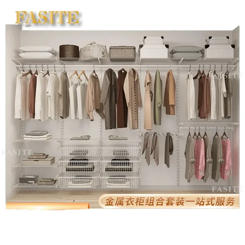 For Metal Wardrobe Full Steel Frame Open Cloakroom Bedroom Thickened Wall Hanging Multifunctional Storage Rack