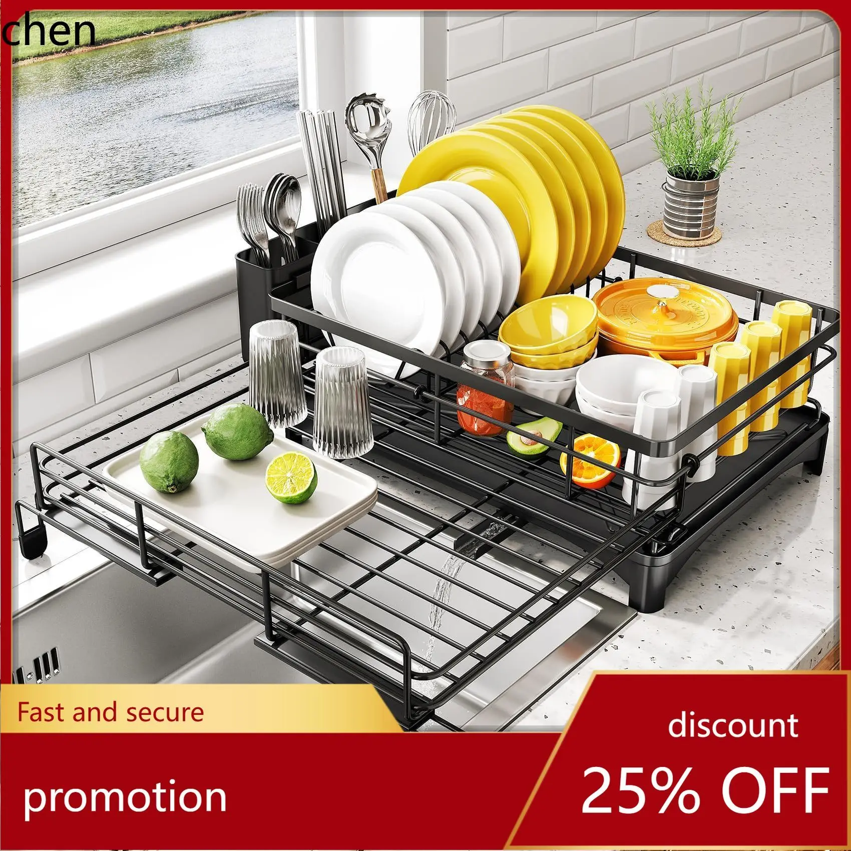

H1 Dish Drying Rack - Extendable Dish Rack, Large Sink Drying Drainer for Kitchen Counter, Stainless Steel Strainer