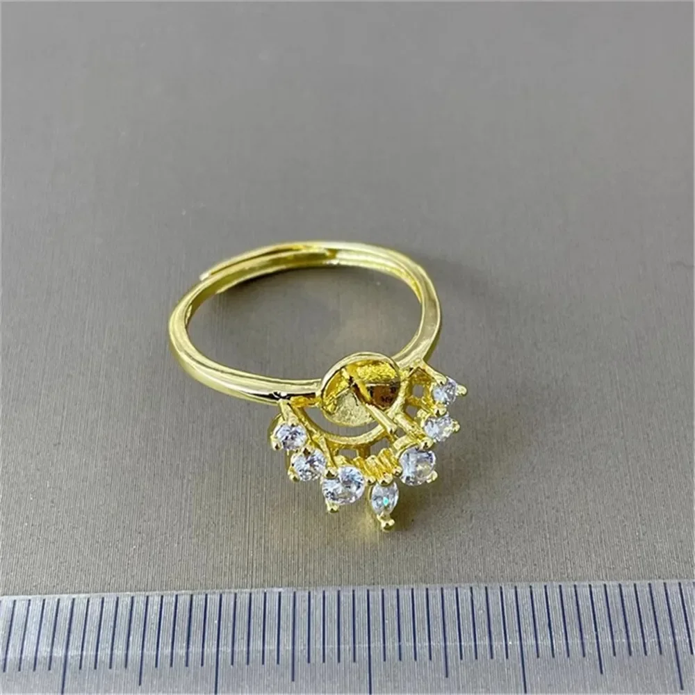 

18K Plated Gold DIY Hand Pinto Ring Paste Ring Face Half Hole Bead Needle Inlaid Pearl Opening Ring Accessories No Pearl E174