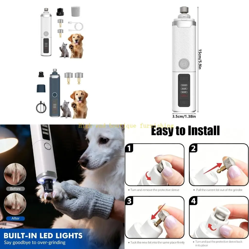L9NB Rechargeable Pet File, Dogs and Cats, Integrated LED Light, Three Speed Use, Two
