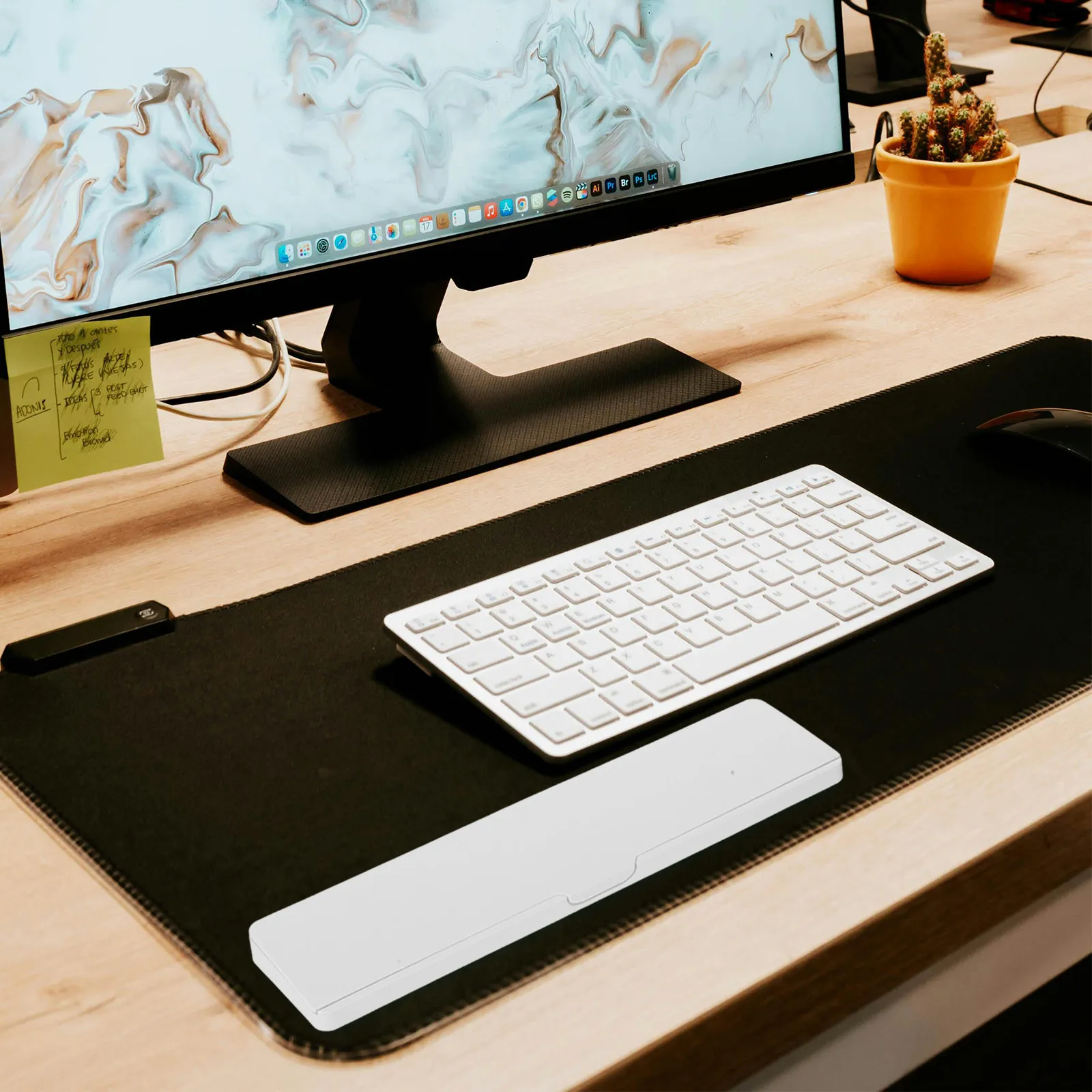 

Ergonomic Desktop Mechanical Keyboard Hand Rest Mouse Pad Tray with Integrated Storage Box for Pens USB Drives Sim Cards Wrist