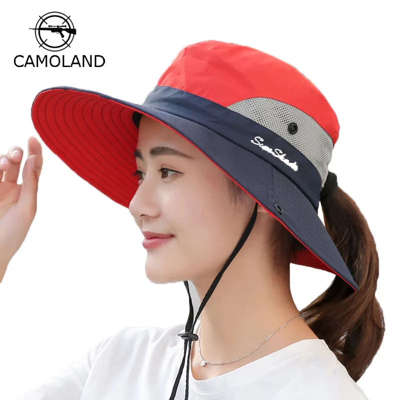 Camoland safari chapéus de sol para mulher criança verão balde chapéu de aba larga proteção uv caminhadas ao ar livre chapéu de pesca para feminino