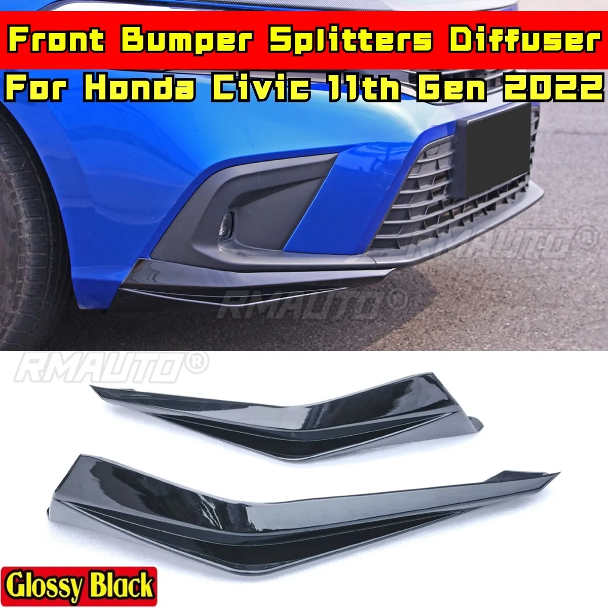 

Разветвители переднего бампера, диффузор, совместимый с Honda Civic 11th Gen 2022, комплект кузова, передний спойлер, фартук, автомобильные аксессуары