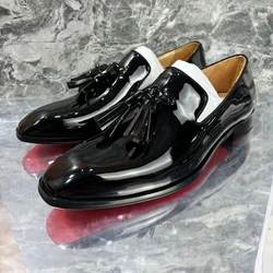 New Black Men Tassel Loafers High Quality Patent Leather Shoes Men Dress Shoes Luxury Slip On Men's Flats Casual Shoes