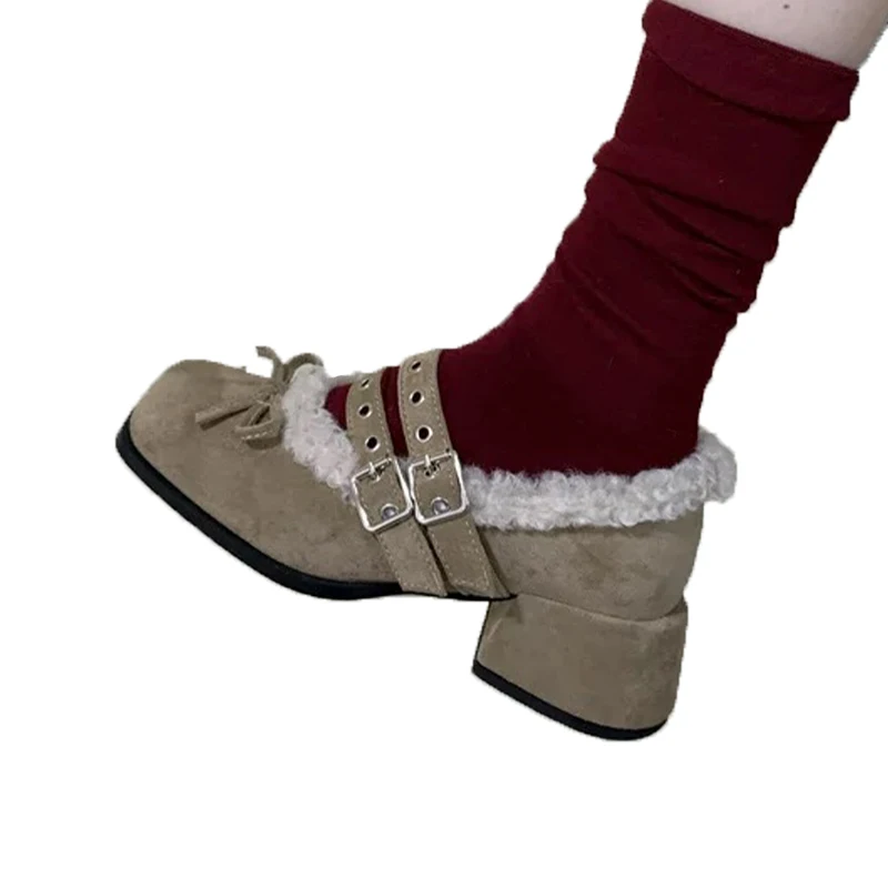 الفراء القوس عالية الكعب المرأة ماري جين أحذية مصمم مكتنزة الجلد المدبوغ أحذية 20226 جديد شتاء دافئ أحذية قطنية مضخات Mujer Zapatos