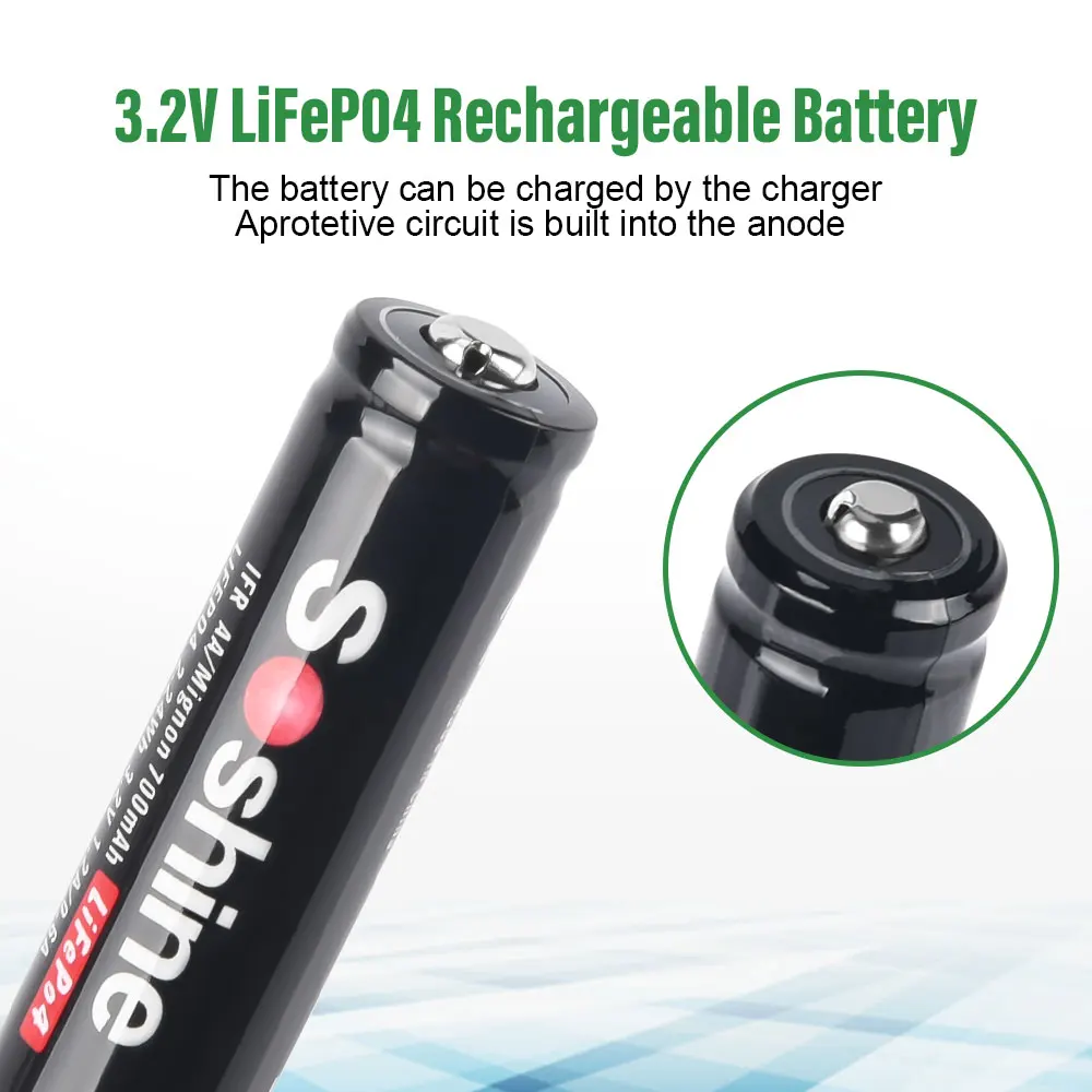 Soshine-batería recargable de 3,2 V, 14500 LiFePO4, 700mAh, pilas AA de 700mAh y AA AAA 14500 10440, cargador de batería inteligente con 2 ranuras