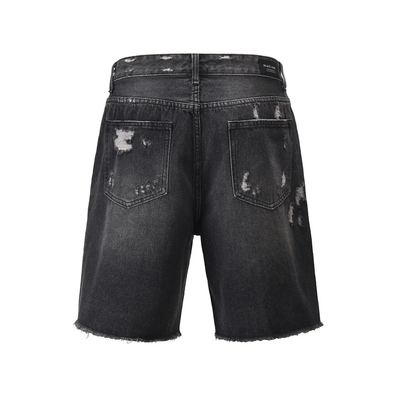 Black Vintage Denim Shorts Men Women With High Quality Perforated Design Casual Shorts Personalized Horse Pants