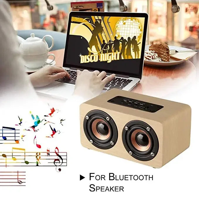 Speaker Bluetooth Kayu 6W Stereo Portabel HiFi TF Putar Panggilan Bebas Genggam Input AUX Pengeras Suara Bass Super Subwoofer Ganda