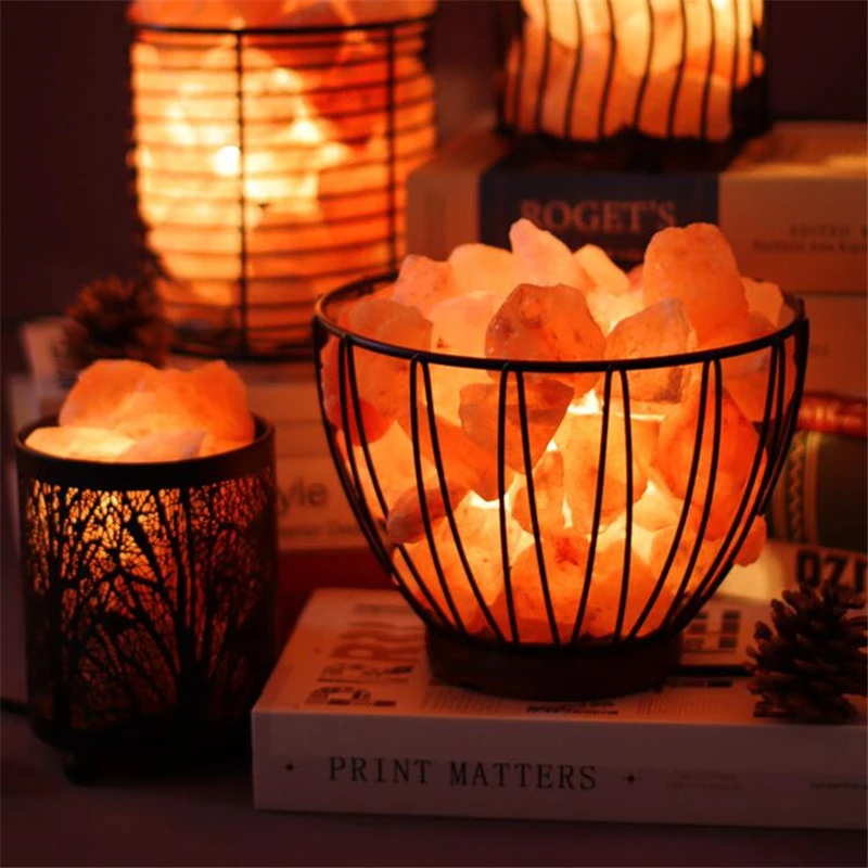 Natural Himalayan Salt Lamp USB Atmosphere Led Night Light Table Lava Lamps for Bedroom Bedside Warm Light Christmas Decoration