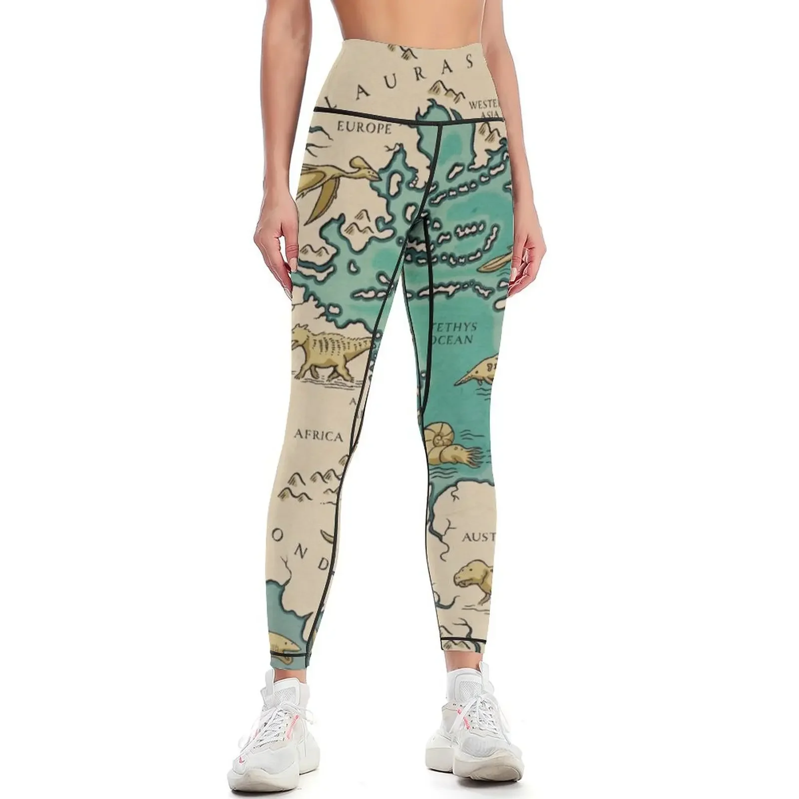 

map of the supercontinent Pangaea Leggings Sports pants woman active wear legging gym Women's trousers Womens Leggings