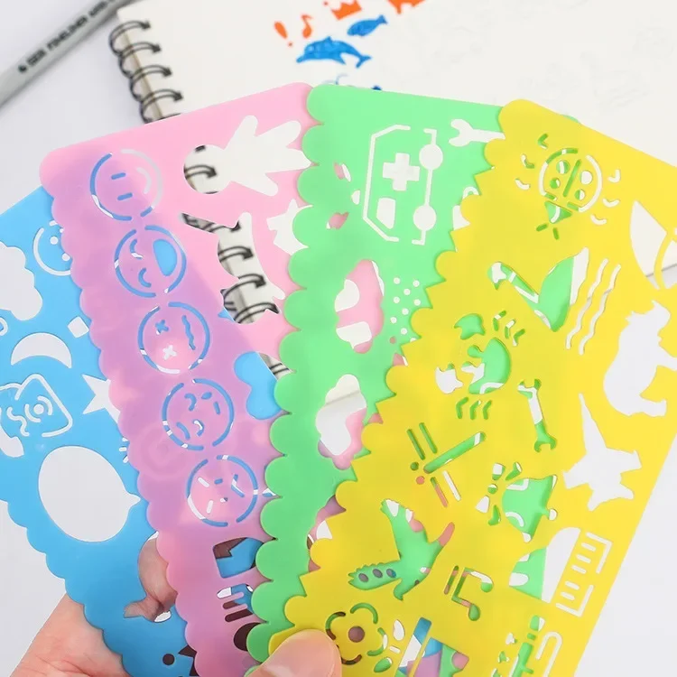 4Pcs/set Mini Cartoon Pattern PVC Color Stencils Kids DIY Handwork Painting Hollow Templates Scrapbooking Journal Decor Stencils