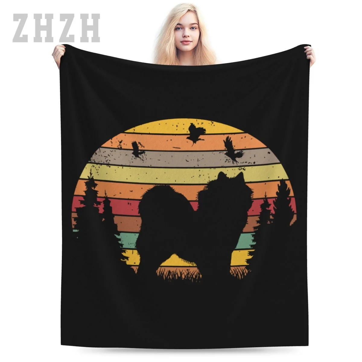 Blanket Samoyed Retro Sled Dog Vintage Samoyed Flannel Multifunction Outdoor Camping Sofa Cover Keep Warm