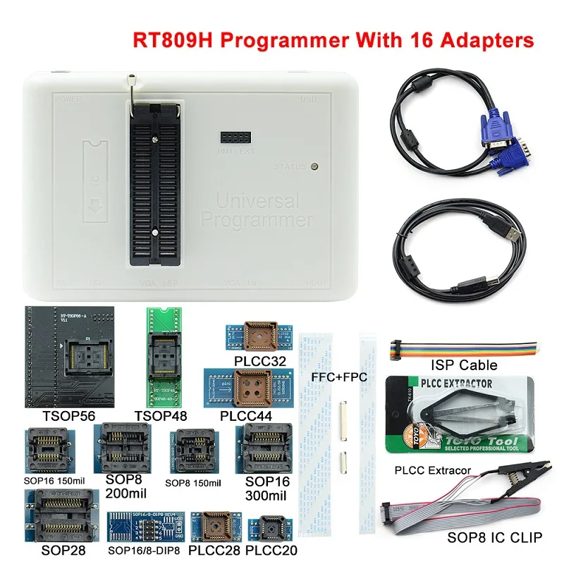 

Программатор RT809H FLASH программатор Ic части интегральные схемы Pic18f14q41 с 16 адаптерами новейшие интегральные схемы шаровая сетка