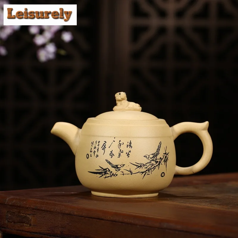 

360ml Yixing Purple Clay Teapots Master Handmade Yellow Lion Pot Raw Ore Yellow Section Mud Tea Maker Kettle Zisha Tea Set Gift