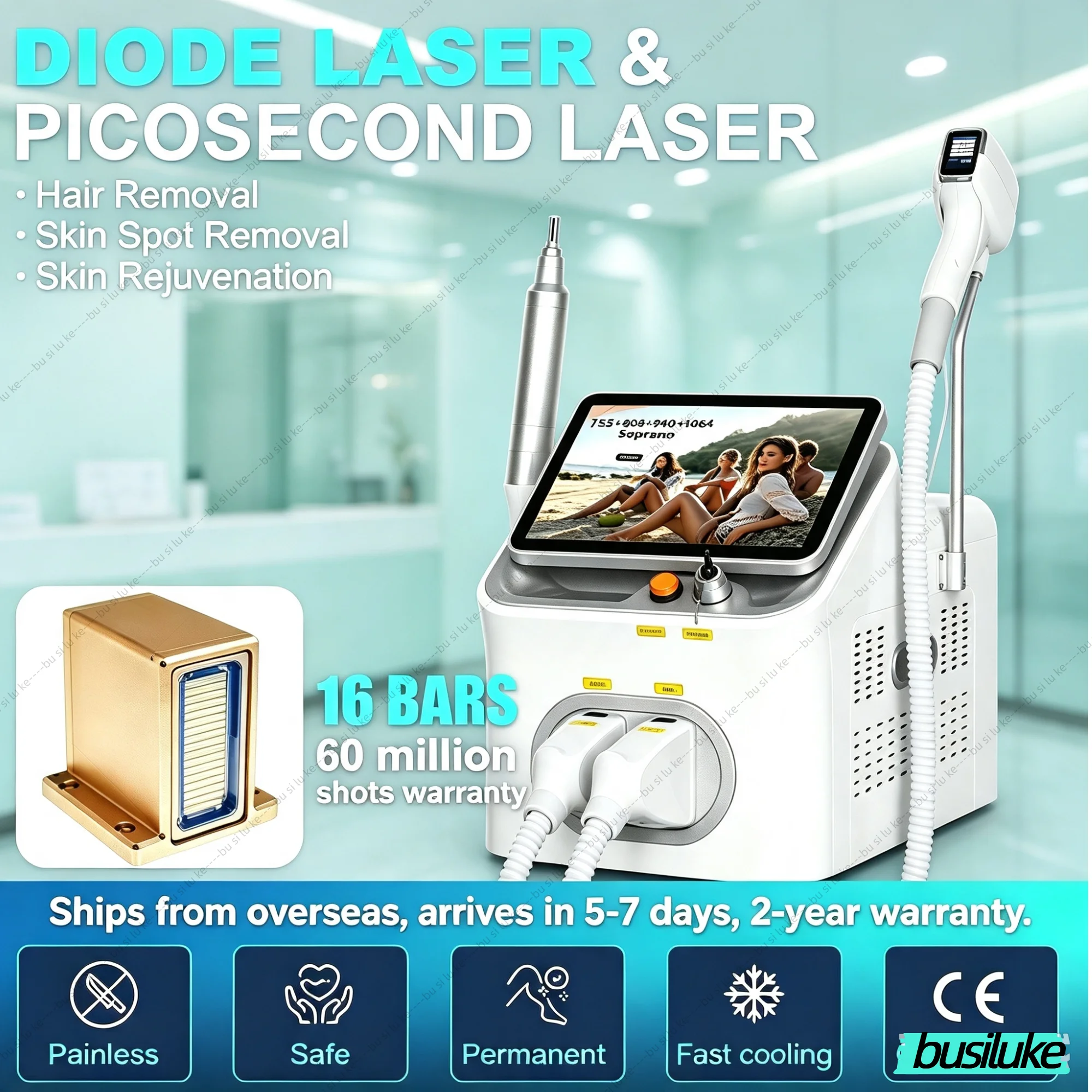 5000W 2 IN 1 Diode lase 808nm Freezing Point Painless Hair Removal Picosecond FAC  Professional 6 Wave Removal Tattoo Removal