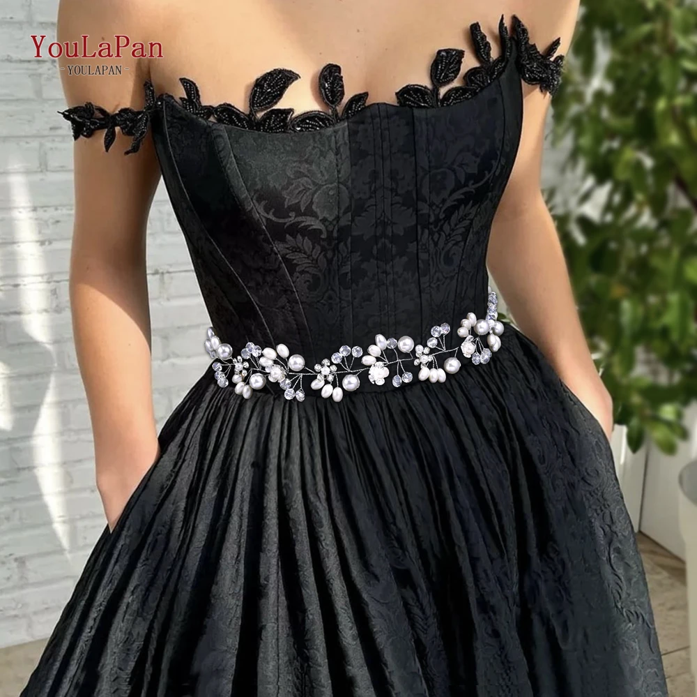 YouLaPan Pearl Crystal Bride Waist Chain Belt Elegant Women Wedding Dress Belt Silver Color Belt For Banquet Party Gown SH782