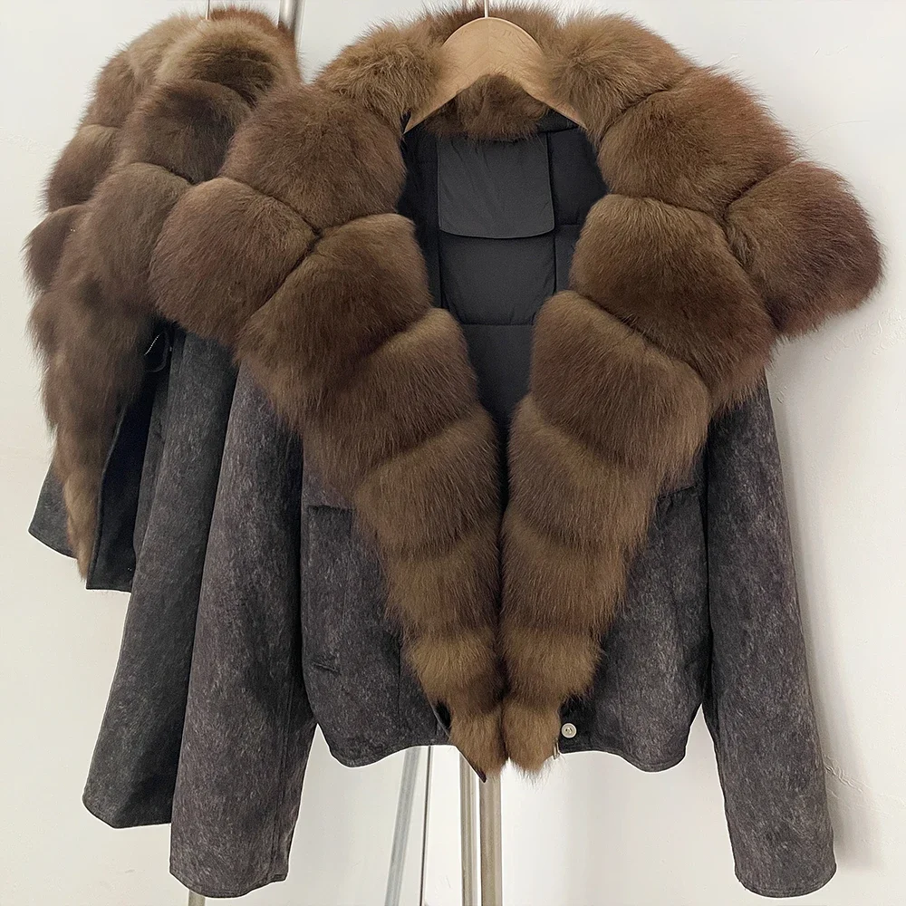 OFTBUY Winter-Daunenmäntel und -Parkas für Damen, locker geschnitten, mit großem Naturfellkragen, Entendaunenbekleidung, dicke, kurze Pufferjacke für Frauen – Detail 8