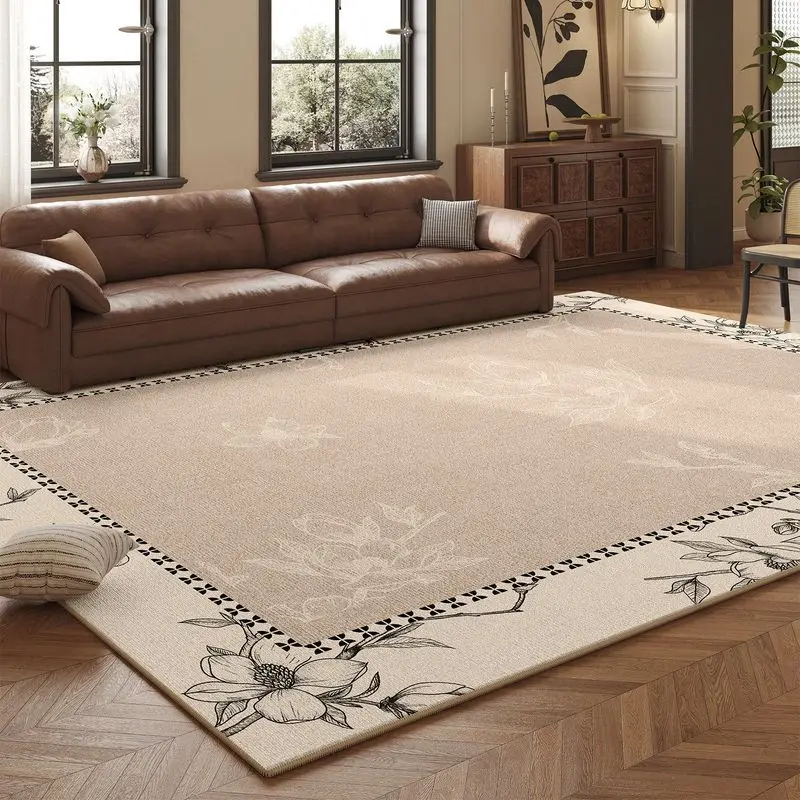 VIKAMA French Floral Line Drawing Rug Non Slip Machine Washable Living Room Carpet Bedroom Decorative Area Rug Home Decor