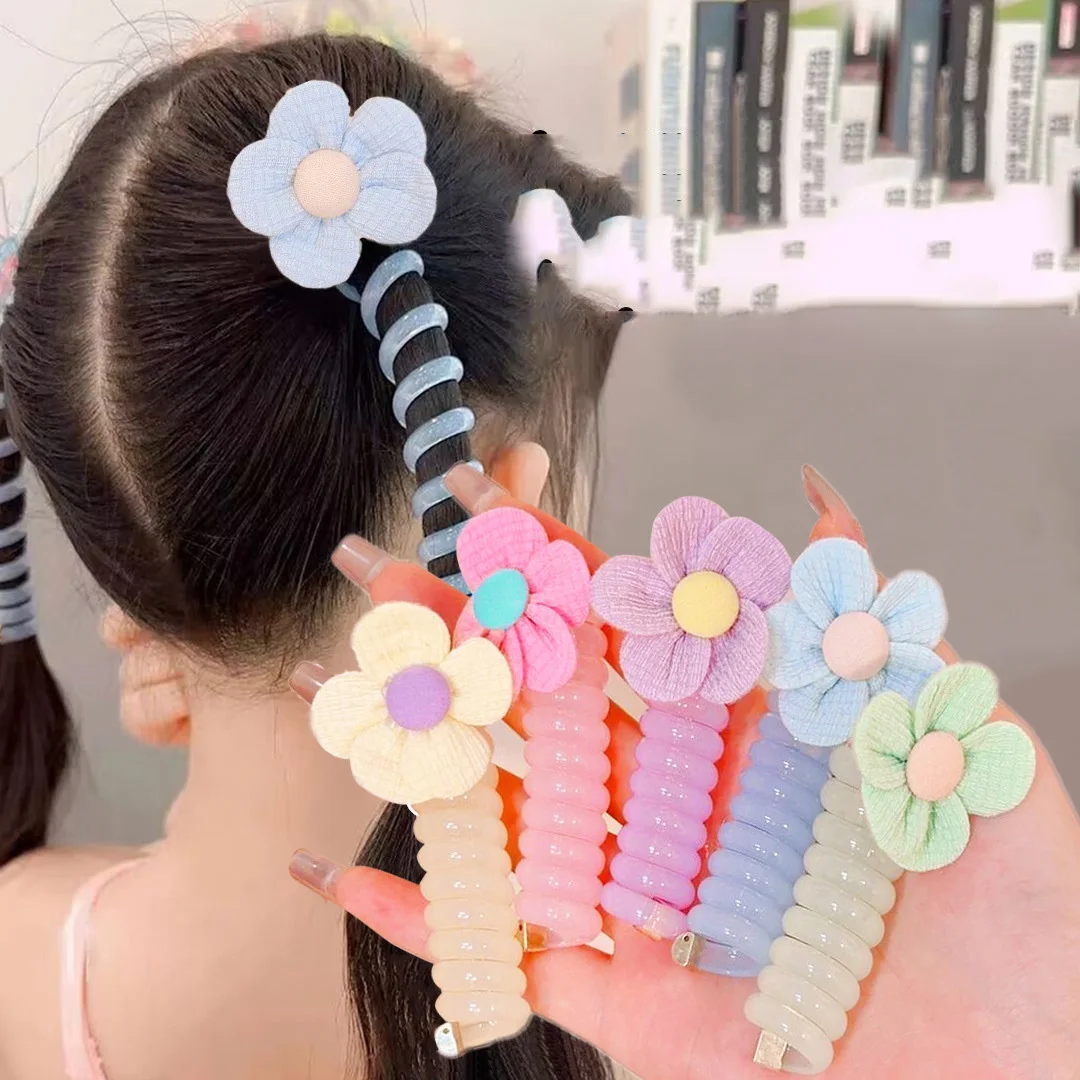 1PCS New Candy Colored Flowers Lovely Elastic Spiral Hair Rope Head Rope Ponytail Hair Ring Rubber Band Headdress For Girls