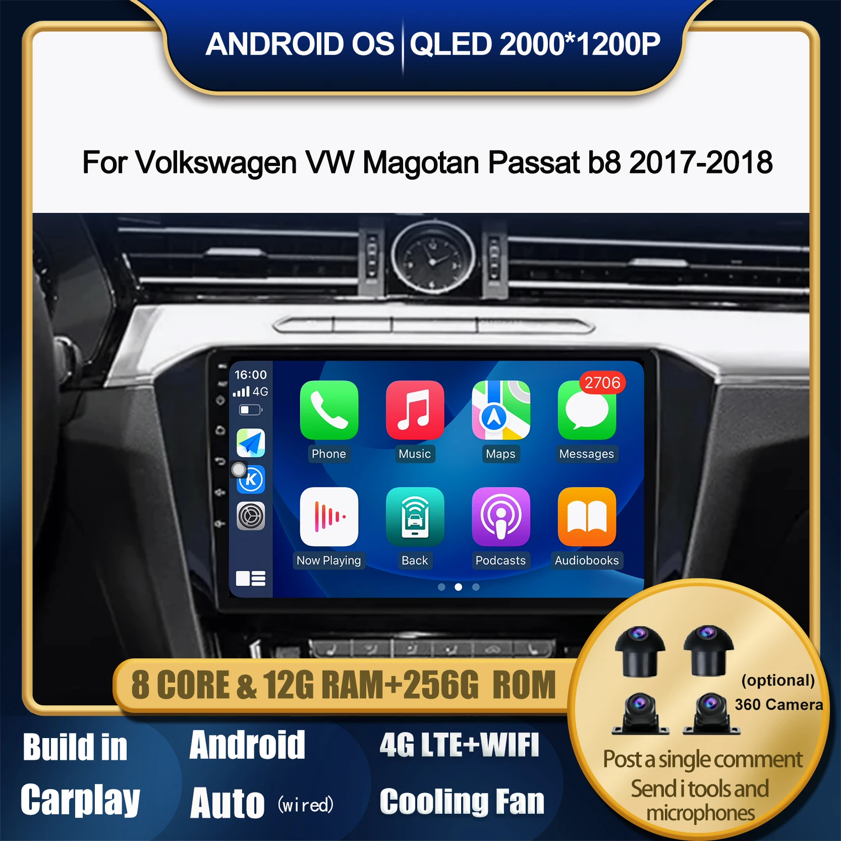 

Android 14 CarPlay Monitor For Volkswagen VW Magotan Passat b8 2017-2018 Car Radio Multimedia navigation video Autoradio Stereo