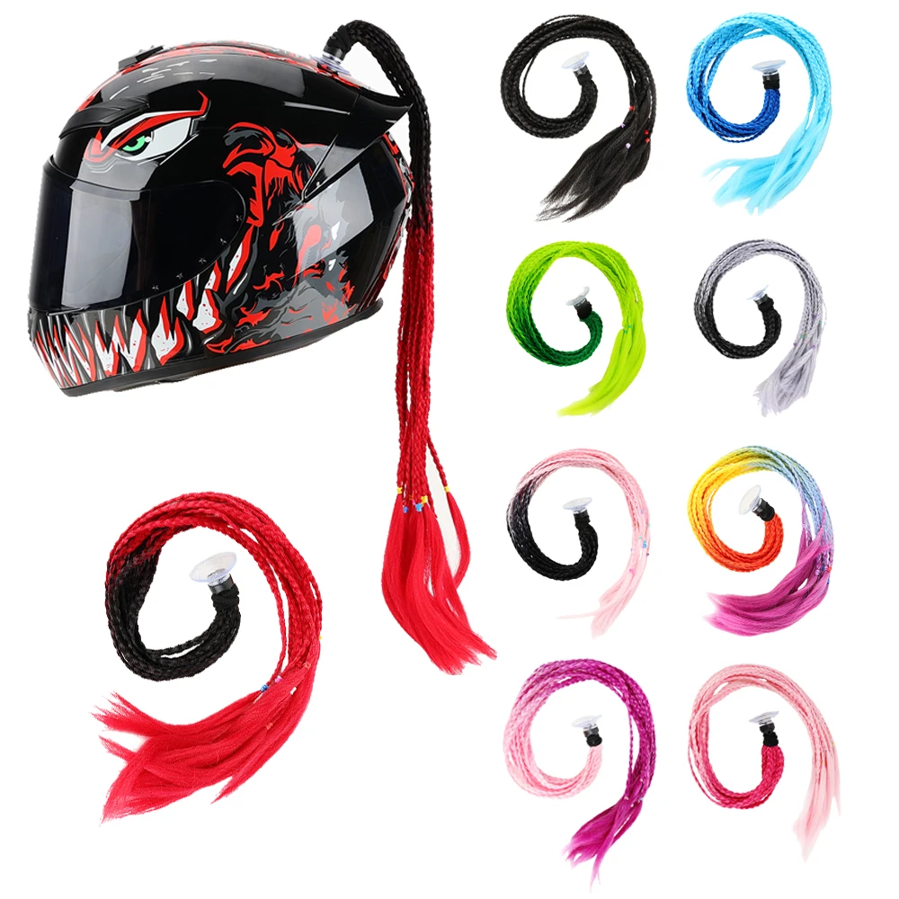 

24Inch Helmet Braid Pigtails Ponytail Womens Mens Motorbike Pigtails Dirty Gradient Ramp Hair Punk Biker Helmet Decoration 55cm