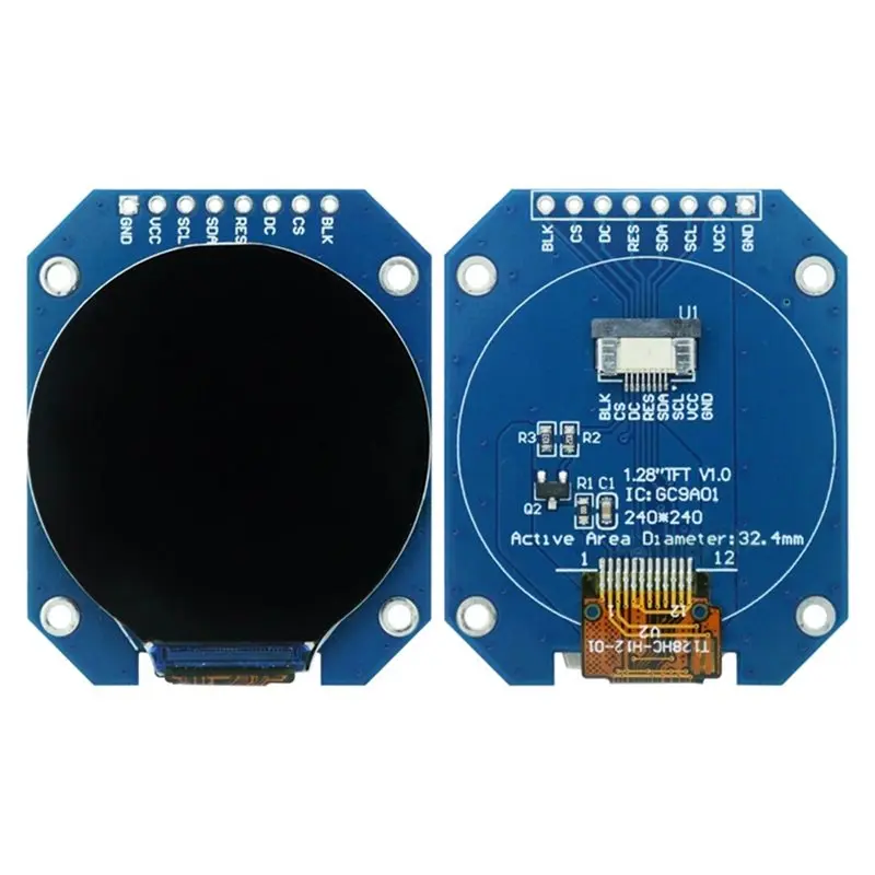 

Color Screen Display Adapter 1.28 Inch 8PIN SPI TFT LCD Module GC9A01 Driver PCB Board
